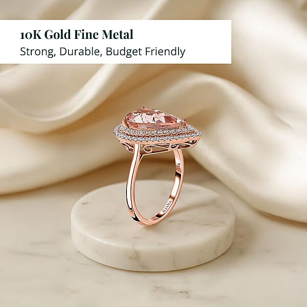 Epic Deal 10K Rose Gold AAA Pink Morganite Luxuriant Lab Grown Diamond (E-F VS) (0.35 Cts) Crown Jewel Ring 3.70 Ctw