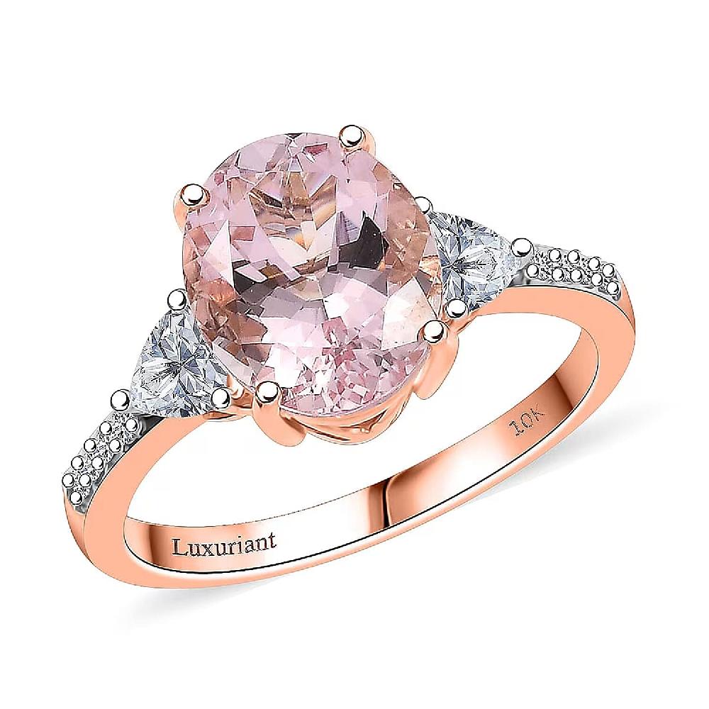 Epic Deal 10K Rose Gold AAA Pink Morganite Luxuriant Lab Grown Diamond (E-F VS) (0.35 cts) Crown Jewel Ring 3.70 ctw