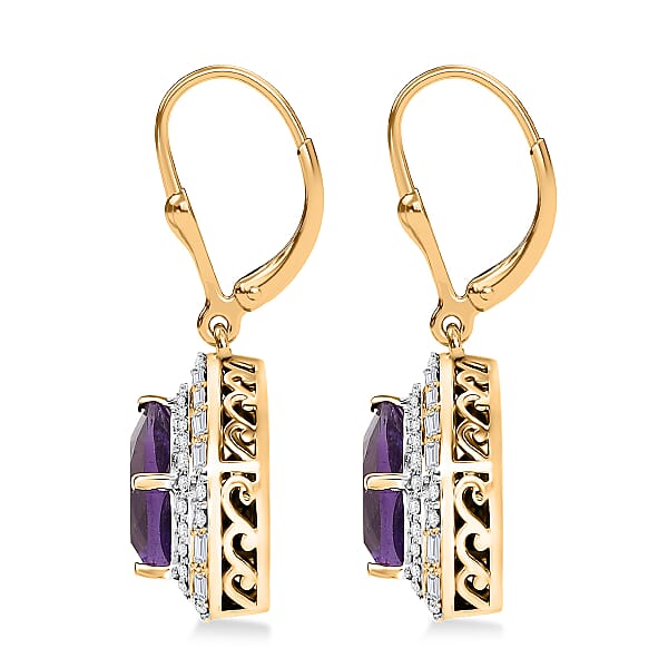 Epic Deal D'Joy AAA Lusaka Amethyst And Moissanite 6.10 Ctw Shield Earrings In 18K Vermeil Yellow Gold Over Sterling Silver