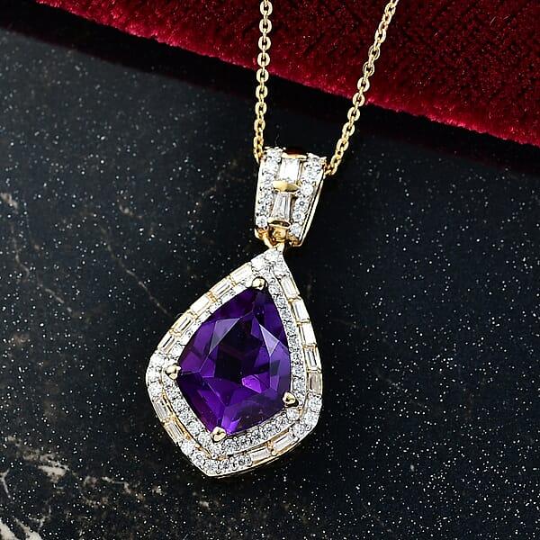 Epic Deal D'Joy AAA Lusaka Amethyst And Moissanite 5.80 Ctw Shield Pendant Necklace 20 Inches In 18K Vermeil Yellow Gold Over Sterling Silver
