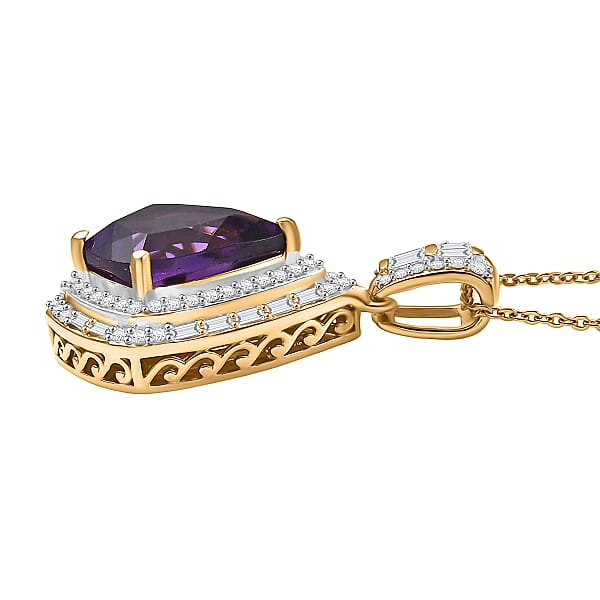 Epic Deal D'Joy AAA Lusaka Amethyst And Moissanite 5.80 Ctw Shield Pendant Necklace 20 Inches In 18K Vermeil Yellow Gold Over Sterling Silver