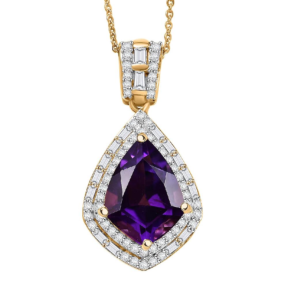 Epic Deal D'Joy AAA Lusaka Amethyst and Moissanite 5.80 ctw Shield Pendant Necklace 20 Inches in 18K Vermeil Yellow Gold Over Sterling Silver