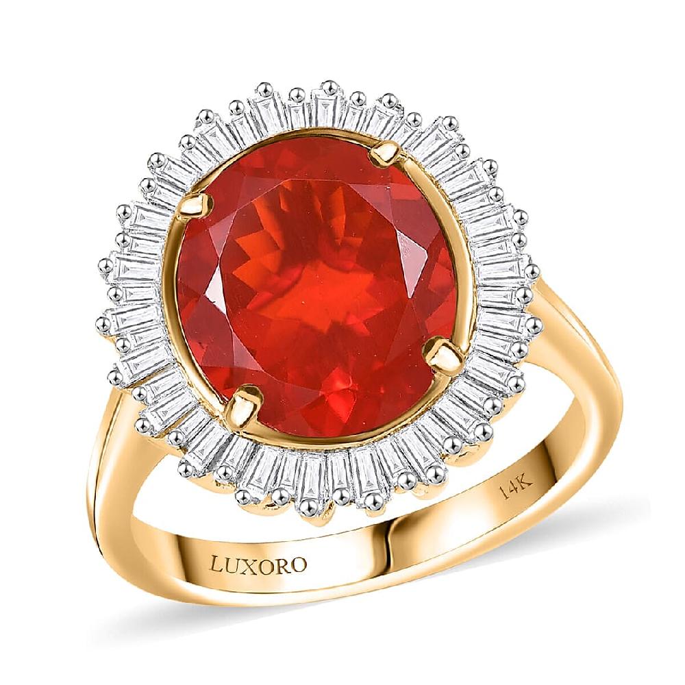 Epic Deal Luxoro 14K Yellow Gold AAA Crimson Fire Opal Diamond (G-H I2) (0.40 cts) Crimson Radiance Ring 2.80 ctw