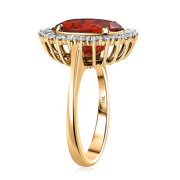 Epic Deal Luxoro 14K Yellow Gold AAA Crimson Fire Opal Diamond (G-H I2) (0.40 Cts) Crimson Radiance Ring 2.80 Ctw