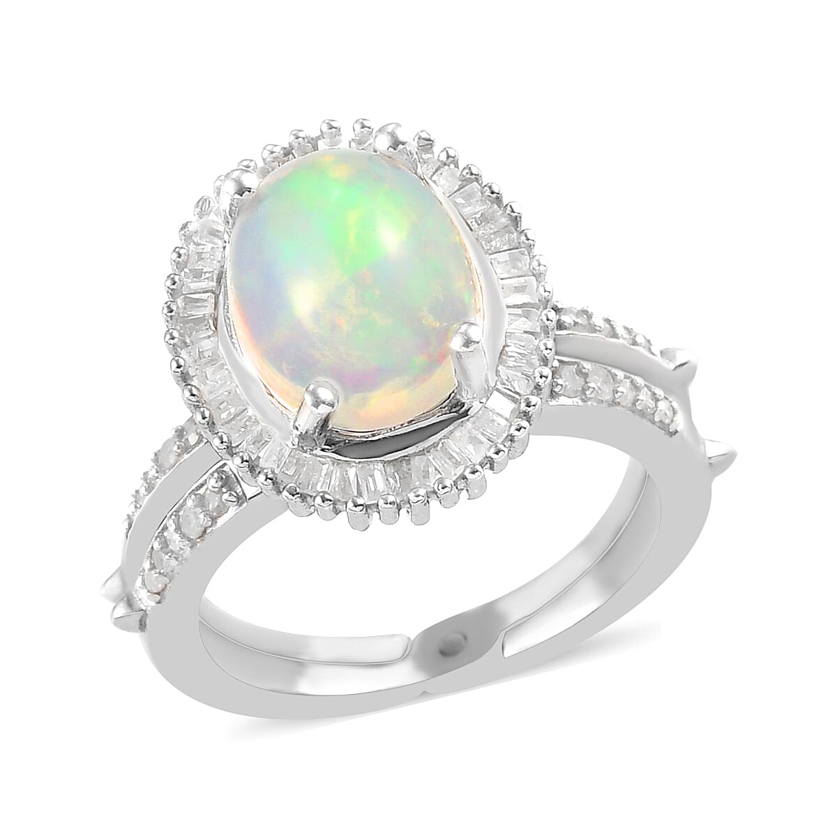 Ethiopian Welo Opal and Diamond Halo Ring in Platinum Over Sterling Silver 1.90 ctw