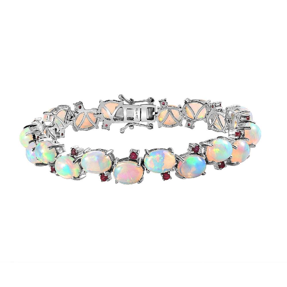 Ethiopian Welo Opal and Orissa Rhodolite Garnet Bracelet in Platinum Over Sterling Silver (8.00 In) 21.00 ctw
