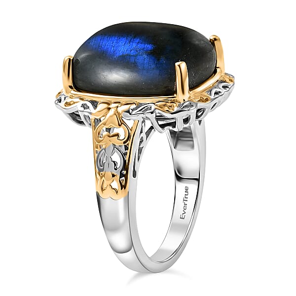 EverTrue 3 Piece Set - Malagasy Labradorite 30.40 Ctw Earrings Ring And Pendant In ION Plated 18K YG And Platinum Bond With Stainless Steel Necklace 20 Inches (Del. In 7-10 Days)