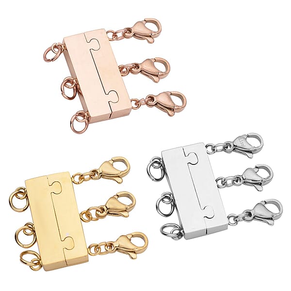 EverTrue 3 Row Layering Lock In ION Plated YG RG And Stainless Steel With 3pcs Lobster Locks (22.30 G) Tarnish-Free Waterproof Sweat Proof Jewelry