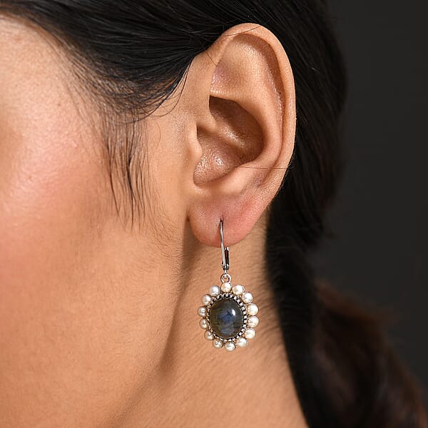 EverTrue AAA Malagasy Labradorite Freshwater Pearl Earrings In Platinum Bond 7.80 Ctw
