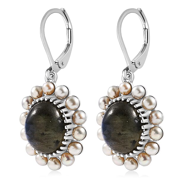 EverTrue AAA Malagasy Labradorite Freshwater Pearl Earrings In Platinum Bond 7.80 Ctw
