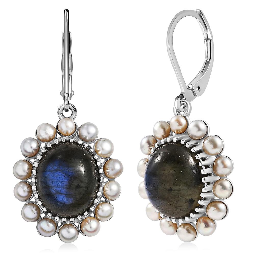 EverTrue AAA Malagasy Labradorite Freshwater Pearl Earrings in Platinum Bond 7.80 ctw