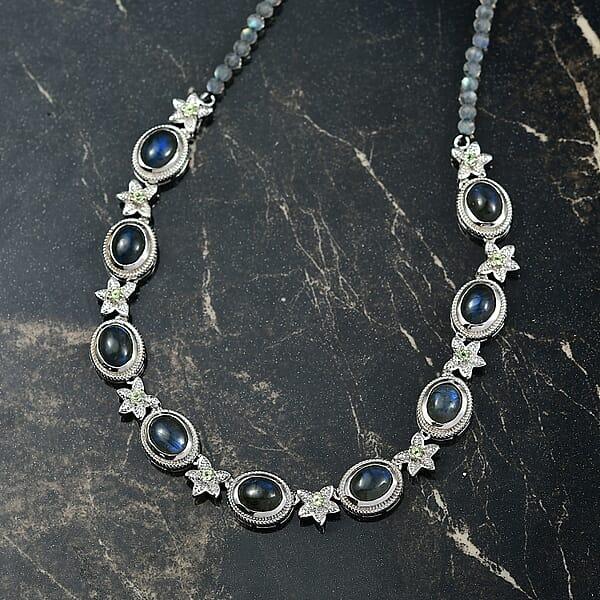 EverTrue AAA Malagasy Labradorite Hebei Peridot Floral Necklace In Platinum Bond 23.10 Ctw (18 Inches)