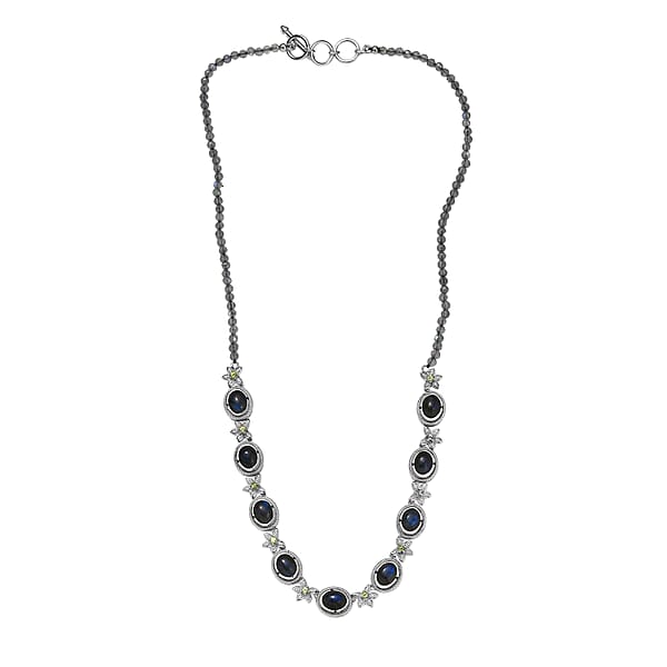 EverTrue AAA Malagasy Labradorite Hebei Peridot Floral Necklace In Platinum Bond 23.10 Ctw (18 Inches)