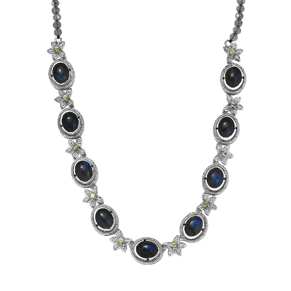 EverTrue AAA Malagasy Labradorite Hebei Peridot Floral Necklace in Platinum Bond 23.10 ctw (18 Inches)