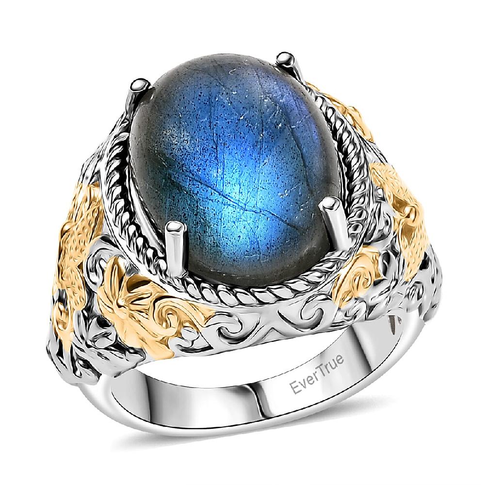 EverTrue AAA Malagasy Labradorite Moonlit Bloom Empress Ring in 18K YG Plated and Platinum Bond 9.70 ctw