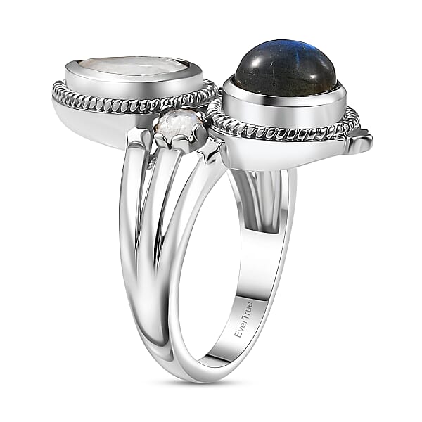 EverTrue AAA Malagasy Labradorite Rainbow Moonstone Ring In Platinum Bond 4.40 Ctw