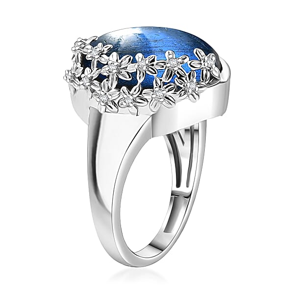 EverTrue AAA Malagasy Labradorite White Zircon Ring In Platinum Bond 12.80 Ctw