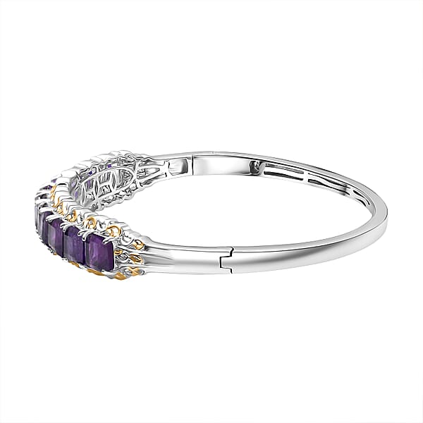 EverTrue African Amethyst 11.90 Ctw Art Nouveau Bangle Bracelet In 18K YG Plated And Platinum Bond (7.25 In)