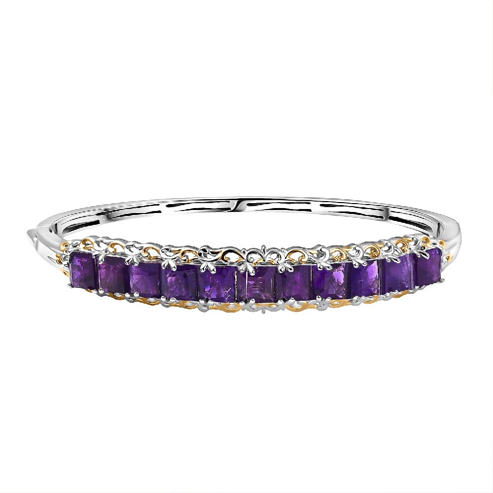 EverTrue African Amethyst 11.90 ctw Art Nouveau Bangle Bracelet in 18K YG Plated and Platinum Bond (7.25 In)