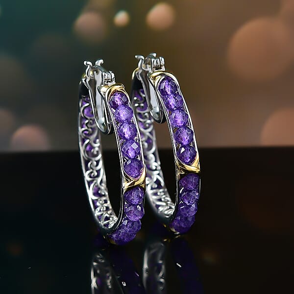 EverTrue African Amethyst 15.00 Ctw Beads Earrings In 18K YG Plated And Platinum Bond
