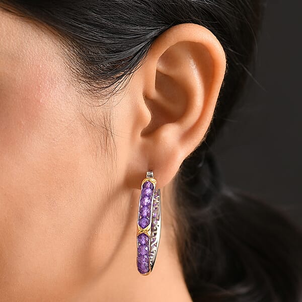EverTrue African Amethyst 15.00 Ctw Beads Earrings In 18K YG Plated And Platinum Bond