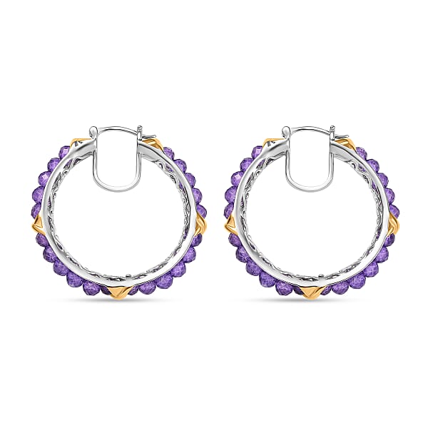 EverTrue African Amethyst 15.00 Ctw Beads Earrings In 18K YG Plated And Platinum Bond