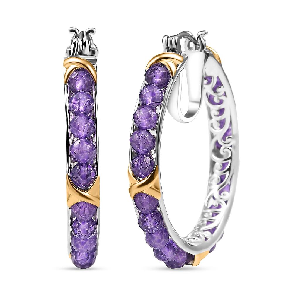 EverTrue African Amethyst 15.00 ctw Beads Earrings in 18K YG Plated and Platinum Bond
