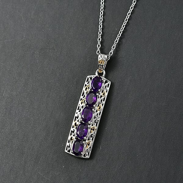EverTrue African Amethyst 2.10 Ctw Pendant In 18K YG Plated And Platinum Bond With Stainless Steel Necklace 20 Inches