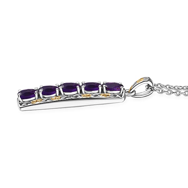 EverTrue African Amethyst 2.10 Ctw Pendant In 18K YG Plated And Platinum Bond With Stainless Steel Necklace 20 Inches