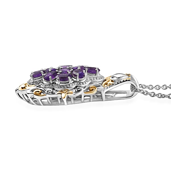 EverTrue African Amethyst 2.24 Ctw Pendant In 18K YG Plated And Platinum Bond With Stainless Steel Necklace 20 Inches