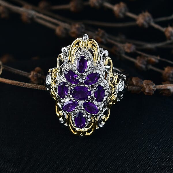 EverTrue African Amethyst 2.25 Ctw Ring In 18K YG Plated And Platinum Bond