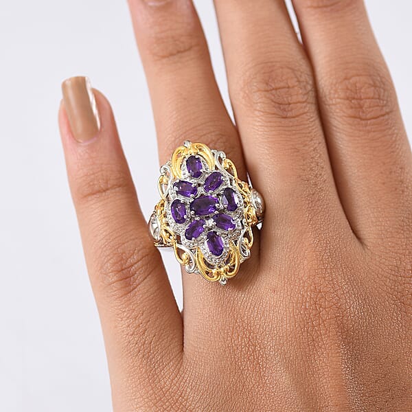 EverTrue African Amethyst 2.25 Ctw Ring In 18K YG Plated And Platinum Bond
