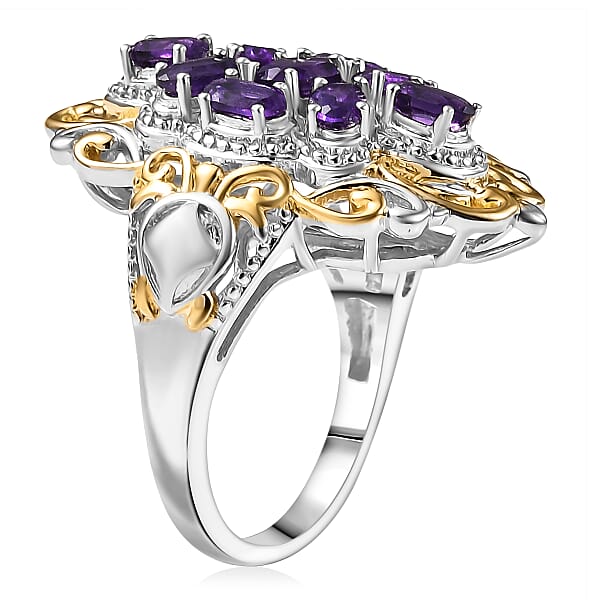 EverTrue African Amethyst 2.25 Ctw Ring In 18K YG Plated And Platinum Bond
