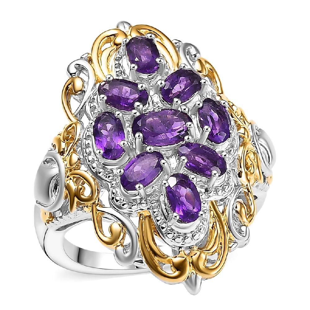 EverTrue African Amethyst 2.25 ctw Ring in 18K YG Plated and Platinum Bond