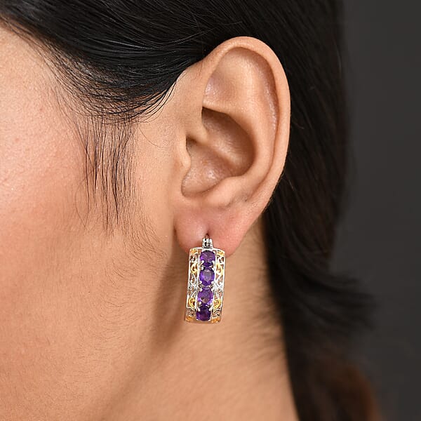 EverTrue African Amethyst 2.60 Ctw Hoop Earrings In 18K YG Plated And Platinum Bond