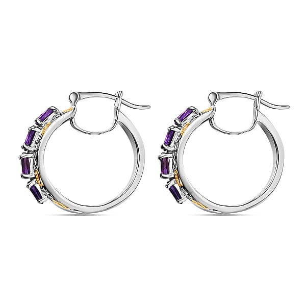 EverTrue African Amethyst 2.60 Ctw Hoop Earrings In 18K YG Plated And Platinum Bond