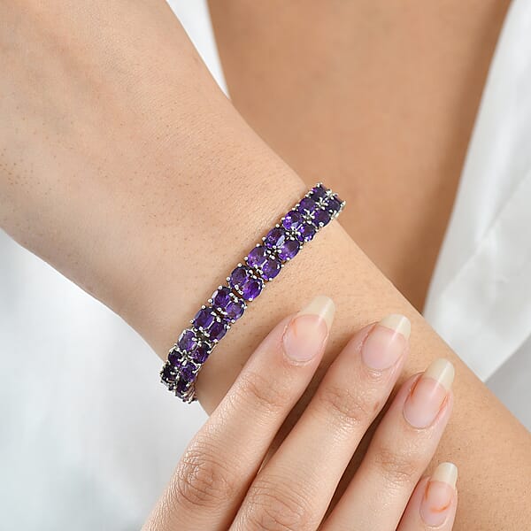 EverTrue African Amethyst 21.85 Ctw Two Row Carpet Bracelet In Platinum Bond (6.50 In)