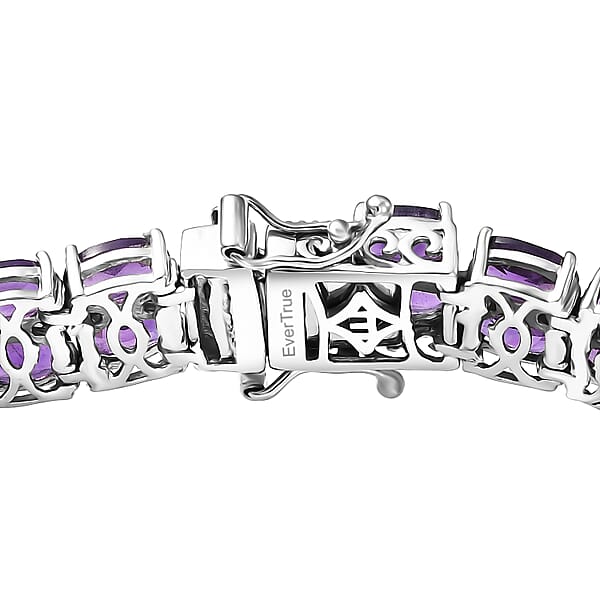EverTrue African Amethyst 21.85 Ctw Two Row Carpet Bracelet In Platinum Bond (6.50 In)