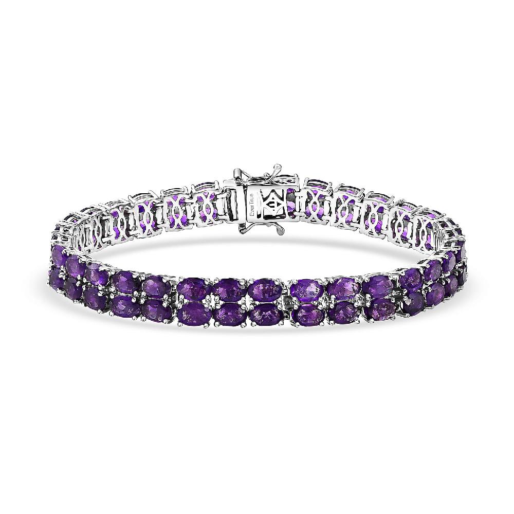 EverTrue African Amethyst 21.85 ctw Two Row Carpet Bracelet in Platinum Bond (6.50 In)