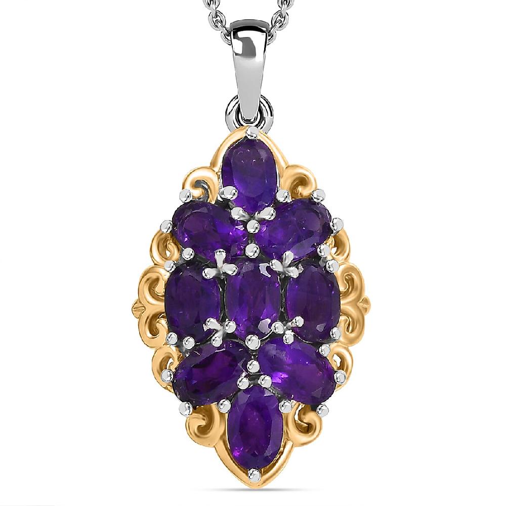 EverTrue African Amethyst 3.35 ctw Pendant in 18K YG Plated and Platinum Bond with Stainless Steel Chain 20 Inches