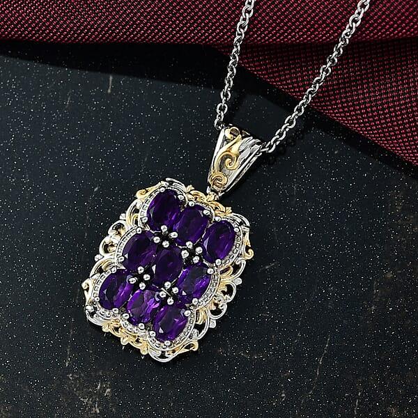 EverTrue African Amethyst 3.60 Ctw Pendant In 18K YG Plated And Platinum Bond With Stainless Steel Necklace 20 Inches