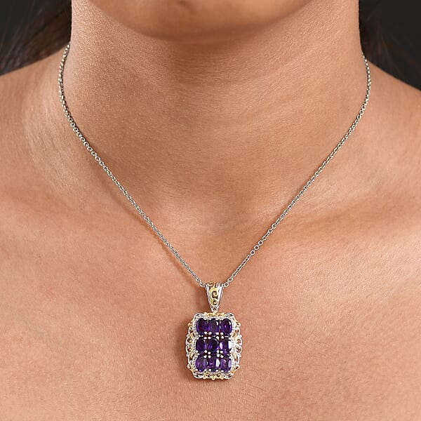 EverTrue African Amethyst 3.60 Ctw Pendant In 18K YG Plated And Platinum Bond With Stainless Steel Necklace 20 Inches