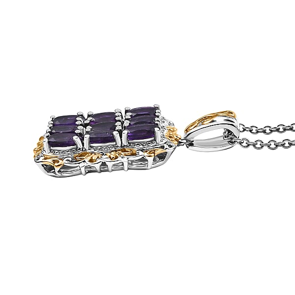 EverTrue African Amethyst 3.60 Ctw Pendant In 18K YG Plated And Platinum Bond With Stainless Steel Necklace 20 Inches