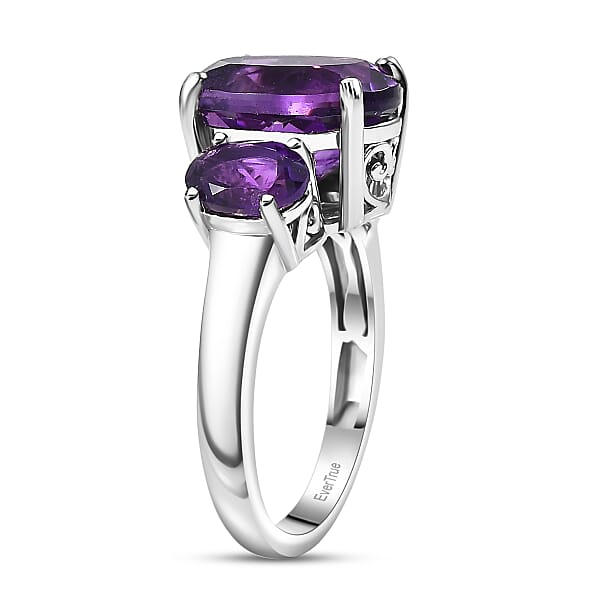 EverTrue African Amethyst 3 Stone Ring In Platinum Bond 5.65 Ctw