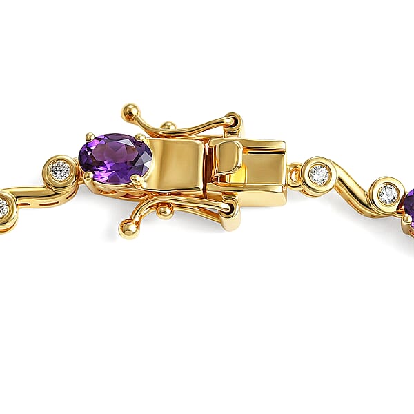 EverTrue African Amethyst And White Zircon 4.70 Ctw Bracelet In 18K Yellow Gold Plated (6.50 In)