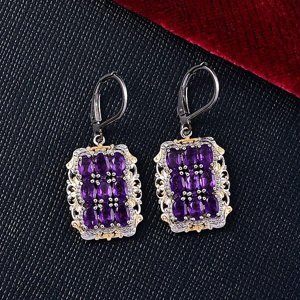 EverTrue African Amethyst Cluster Earring In 18K YG Plated And Platinum Bond 4.50 Ctw
