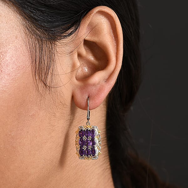 EverTrue African Amethyst Cluster Earring In 18K YG Plated And Platinum Bond 4.50 Ctw