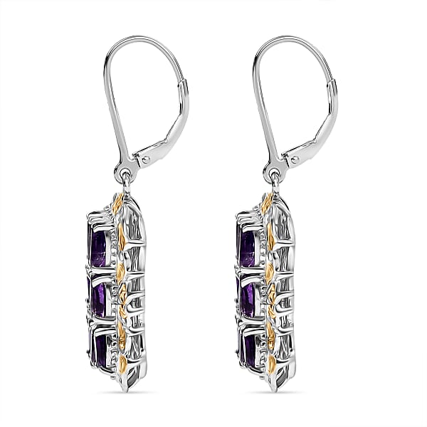 EverTrue African Amethyst Cluster Earring In 18K YG Plated And Platinum Bond 4.50 Ctw