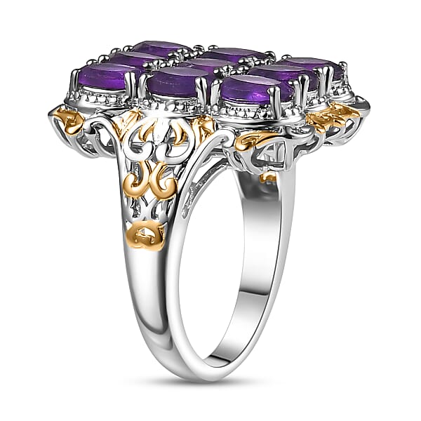 EverTrue African Amethyst Cluster Ring In 18K YG Plated And Platinum Bond 3.70 Ctw