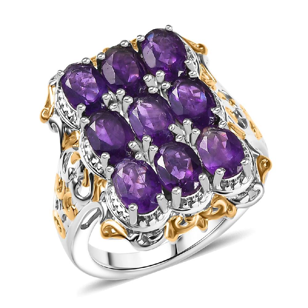 EverTrue African Amethyst Cluster Ring in 18K YG Plated and Platinum Bond 3.70 ctw